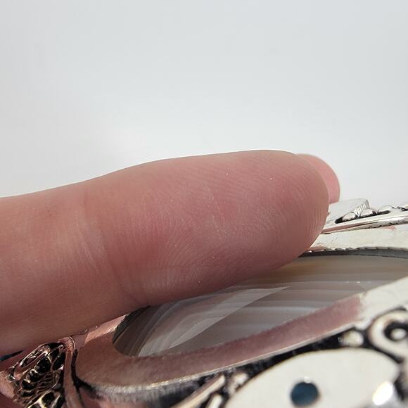 Handmade Silver Pendant Featuring Banded Agate & Five Faceted Blue Topaz Stones - Picture 10 of 10